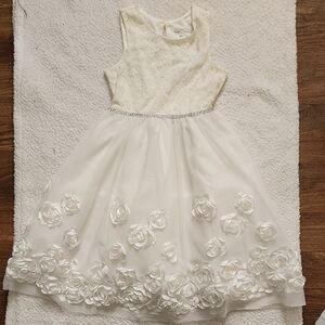Nannette Kids Ivory Lace & Rosette Tulle Flower Girl Dress Sz 12 Wedding